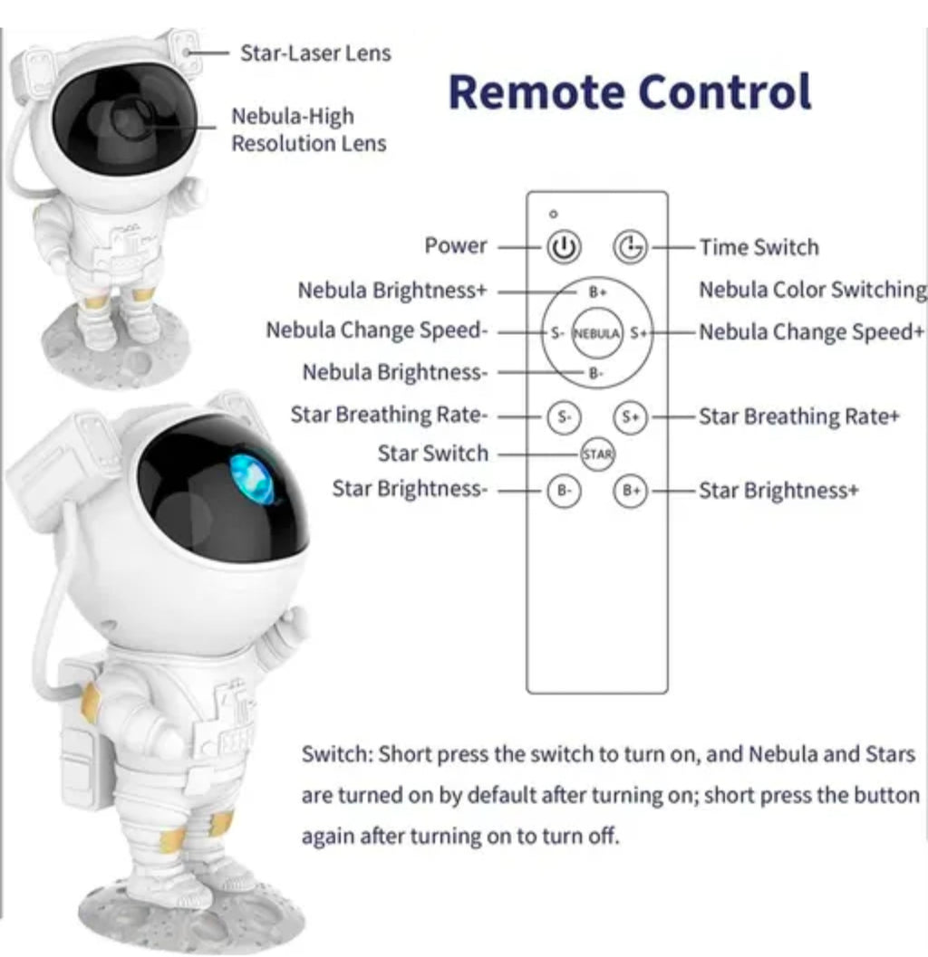 Astronaut Night Light Galaxys LED Projector Lamp with Remote Control, and 360° Adjustable, Night Lamp for Kids, Bedroom, Gaming Room, Home Party, Birthday Gifts (Guitar Astronaut), White
