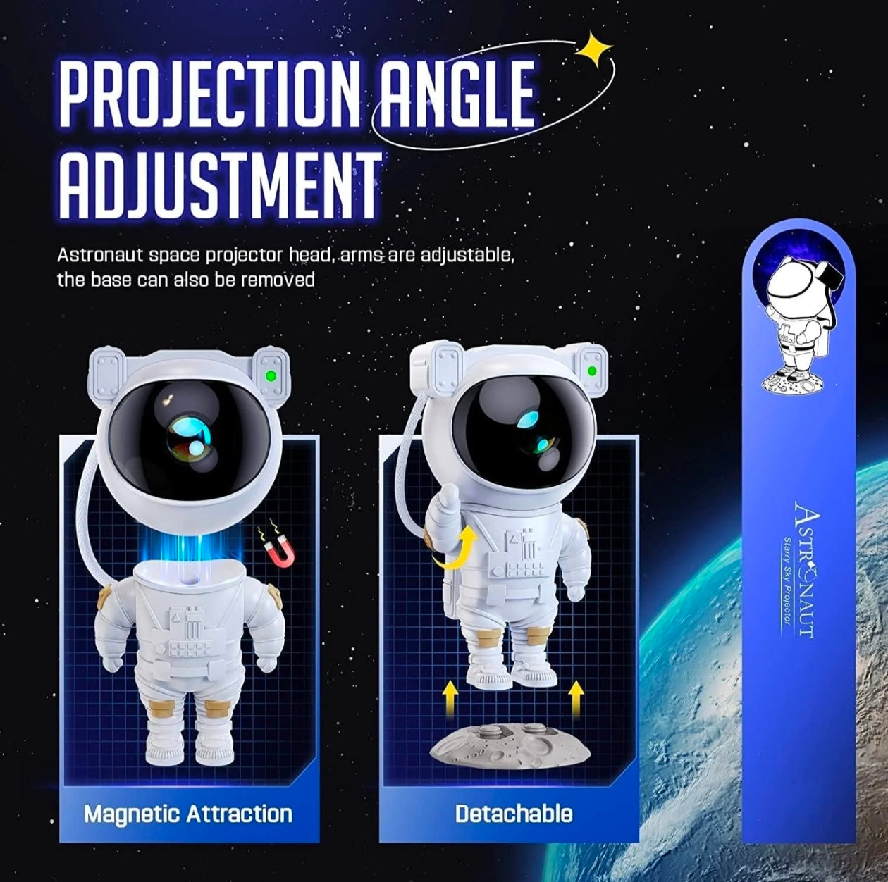 Astronaut Night Light Galaxys LED Projector Lamp with Remote Control, and 360° Adjustable, Night Lamp for Kids, Bedroom, Gaming Room, Home Party, Birthday Gifts (Guitar Astronaut), White
