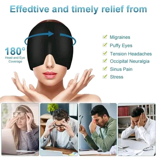 Migraine Relief Cap for Headaches & Sinus and Pain | Hot & Cold Therapy Gel Ice Head Wrap | Relaxing Thermax Cooling Cap for Men & Women